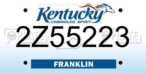 2Z55223 Kentucky License Plate