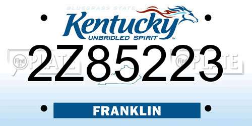 2Z85223 Kentucky License Plate