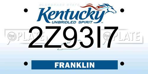 2Z93I7 Kentucky License Plate