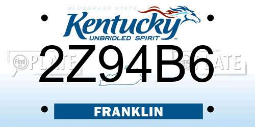 2Z94B6 Kentucky License Plate