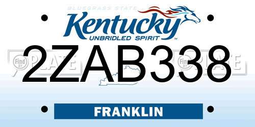 2ZAB338 Kentucky License Plate