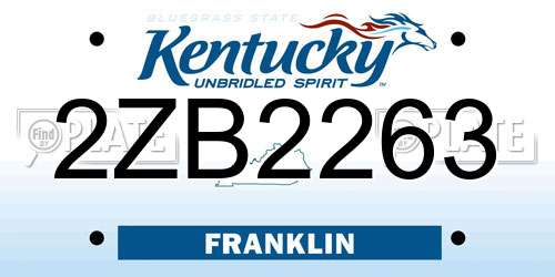 2ZB2263 Kentucky License Plate