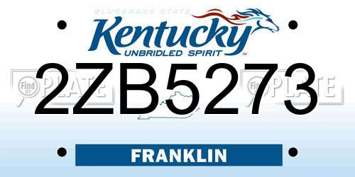 2ZB5273 Kentucky License Plate