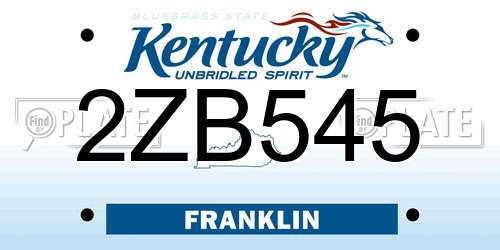 2ZB545 Kentucky License Plate