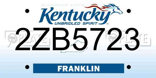 2ZB5723 Kentucky License Plate
