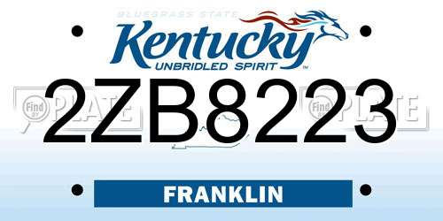 2ZB8223 Kentucky License Plate