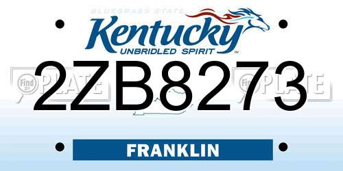 2ZB8273 Kentucky License Plate