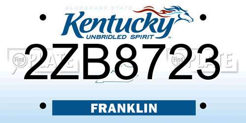 2ZB8723 Kentucky License Plate