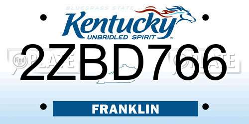 2ZBD766 Kentucky License Plate