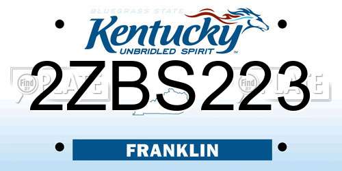 2ZBS223 Kentucky License Plate