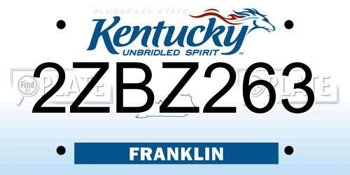 2ZBZ263 Kentucky License Plate