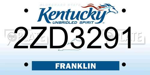 2ZD3291 Kentucky License Plate