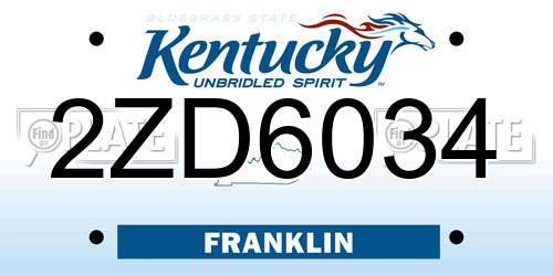 2ZD6034 Kentucky License Plate