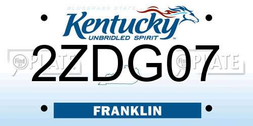2ZDG07 Kentucky License Plate