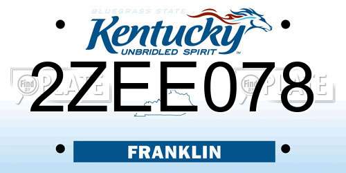 2ZEE078 Kentucky License Plate