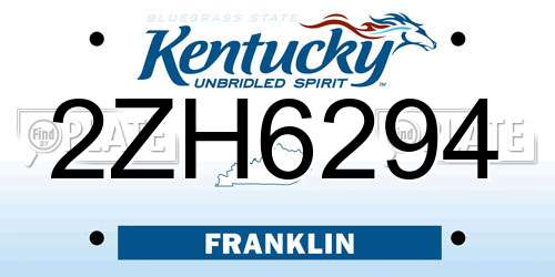 2ZH6294 Kentucky License Plate