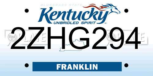 2ZHG294 Kentucky License Plate