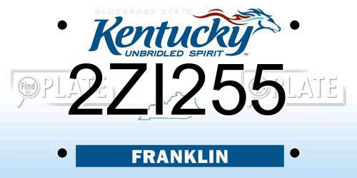 2ZI255 Kentucky License Plate