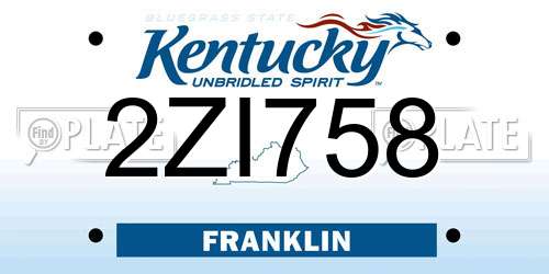2ZI758 Kentucky License Plate