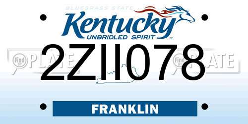 2ZII078 Kentucky License Plate