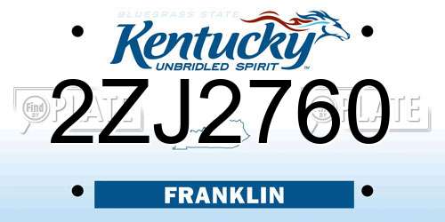 2ZJ2760 Kentucky License Plate