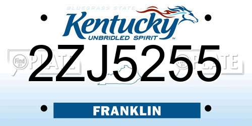 2ZJ5255 Kentucky License Plate