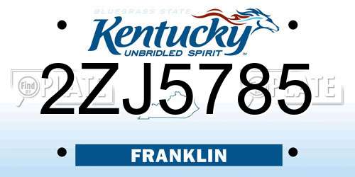 2ZJ5785 Kentucky License Plate