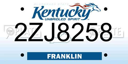 2ZJ8258 Kentucky License Plate