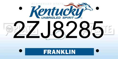 2ZJ8285 Kentucky License Plate
