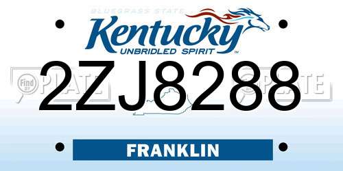 2ZJ8288 Kentucky License Plate