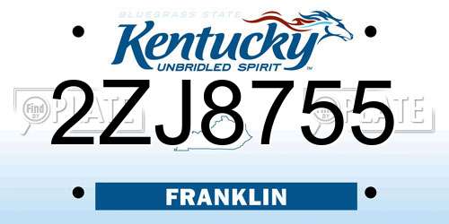 2ZJ8755 Kentucky License Plate