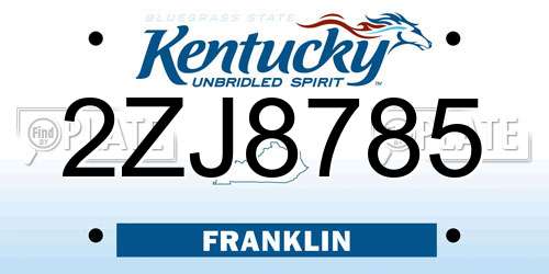 2ZJ8785 Kentucky License Plate
