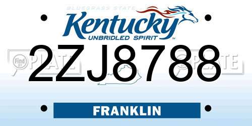 2ZJ8788 Kentucky License Plate