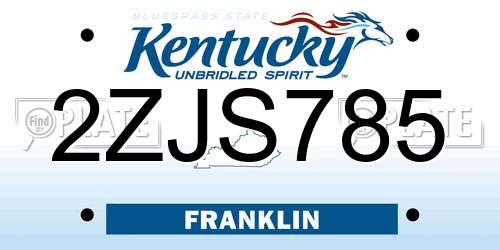 2ZJS785 Kentucky License Plate