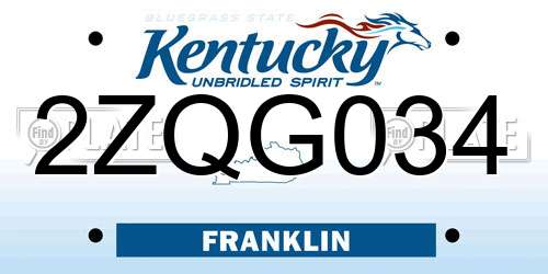 2ZQG034 Kentucky License Plate
