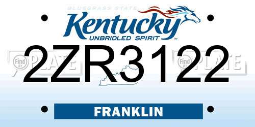 2ZR3122 Kentucky License Plate