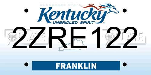 2ZRE122 Kentucky License Plate