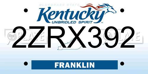 2ZRX392 Kentucky License Plate