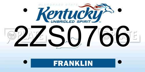 2ZS0766 Kentucky License Plate