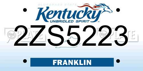 2ZS5223 Kentucky License Plate