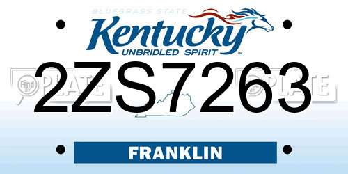 2ZS7263 Kentucky License Plate