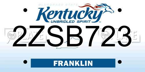 2ZSB723 Kentucky License Plate