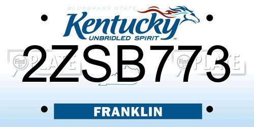 2ZSB773 Kentucky License Plate
