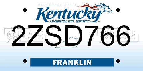 2ZSD766 Kentucky License Plate
