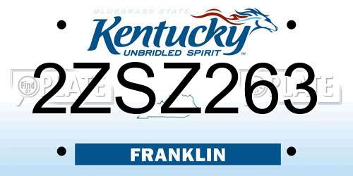 2ZSZ263 Kentucky License Plate