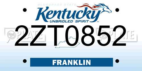 2ZT0852 Kentucky License Plate