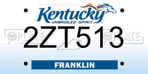 2ZT513 Kentucky License Plate