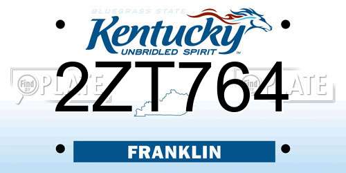 2ZT764 Kentucky License Plate