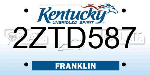 2ZTD587 Kentucky License Plate