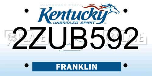 2ZUB592 Kentucky License Plate